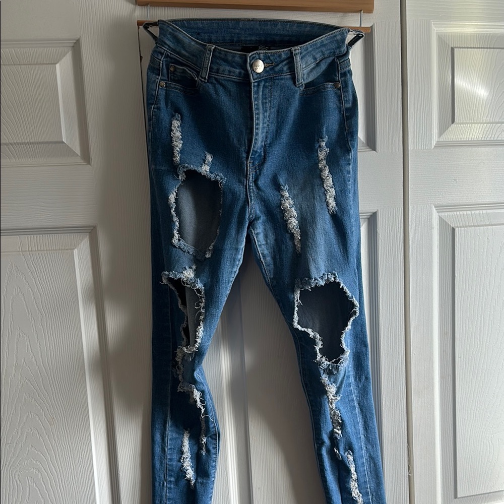 Fashion Nova Blue Skinny Distressed Jeans